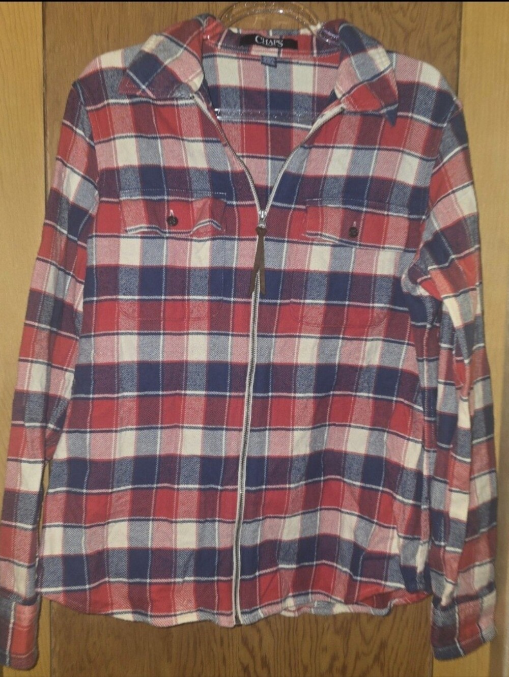 Chaps womens medium zip up checkered long-sleeved top Pendleton